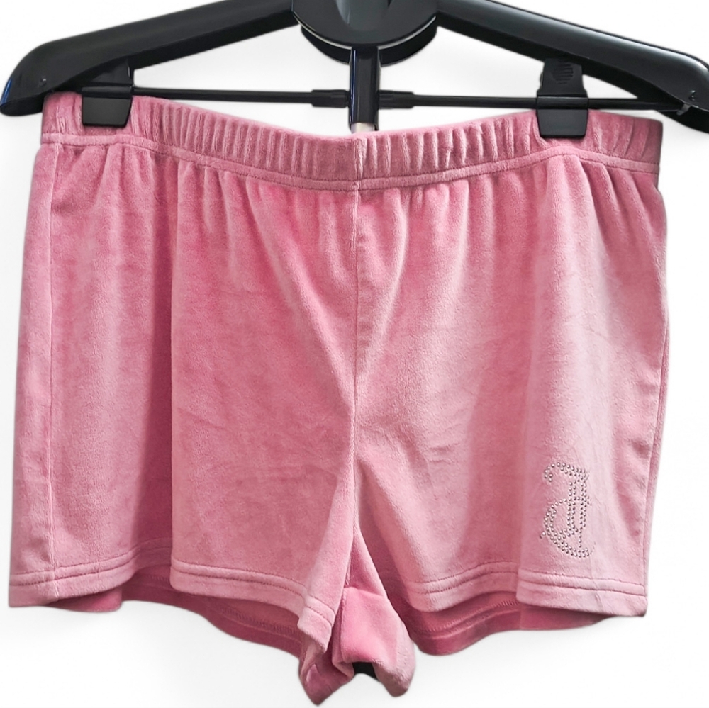 Juicy Couture Pink Velour Pajama Set Size Large 2-Piece Button Front Top & Short - Picture 7 of 8